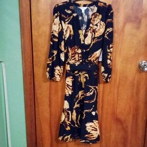 Time and Tru Navy Blue and Gold Midi Dress